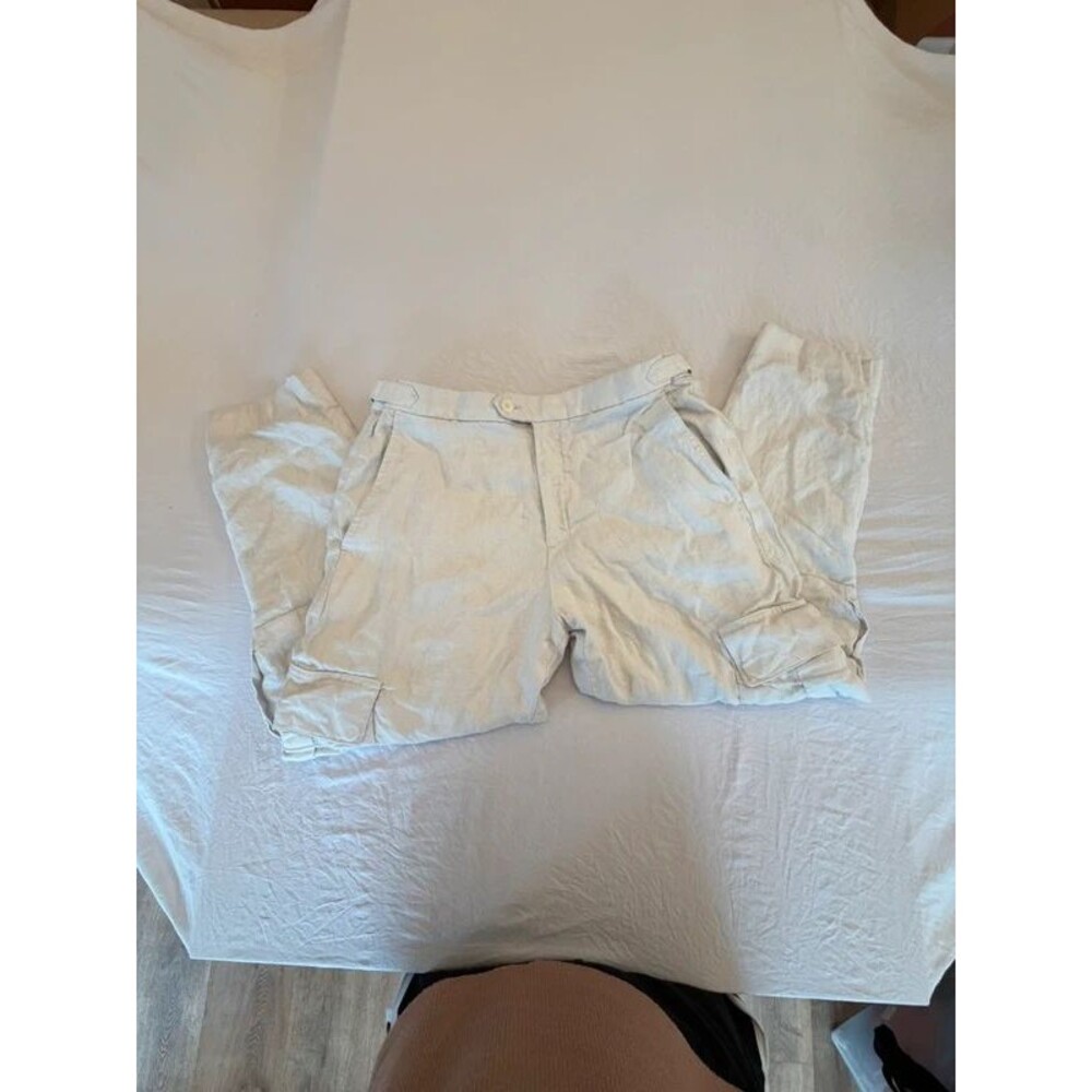 Banana Republic Womens Size 14 Cream Beige 100% Linen Utility Cargo Pants